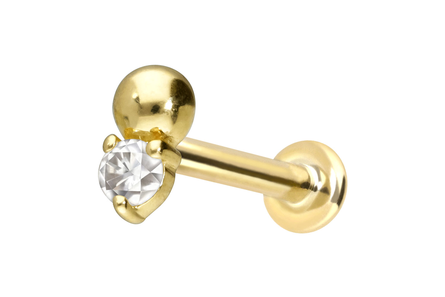 14 Karat Gold Labret Piercing mit Push Fit MOISSANIT + KUGEL